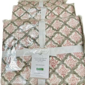 Three Pottery Barn Euro Shams Reversible Amalia Block Print NWT